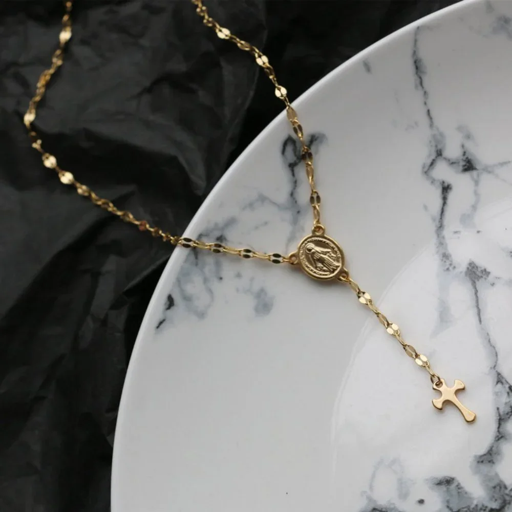 NEW 18K Gold Plated Virgin Mary Holy Cross Drop Necklace - Picture 5 of 11